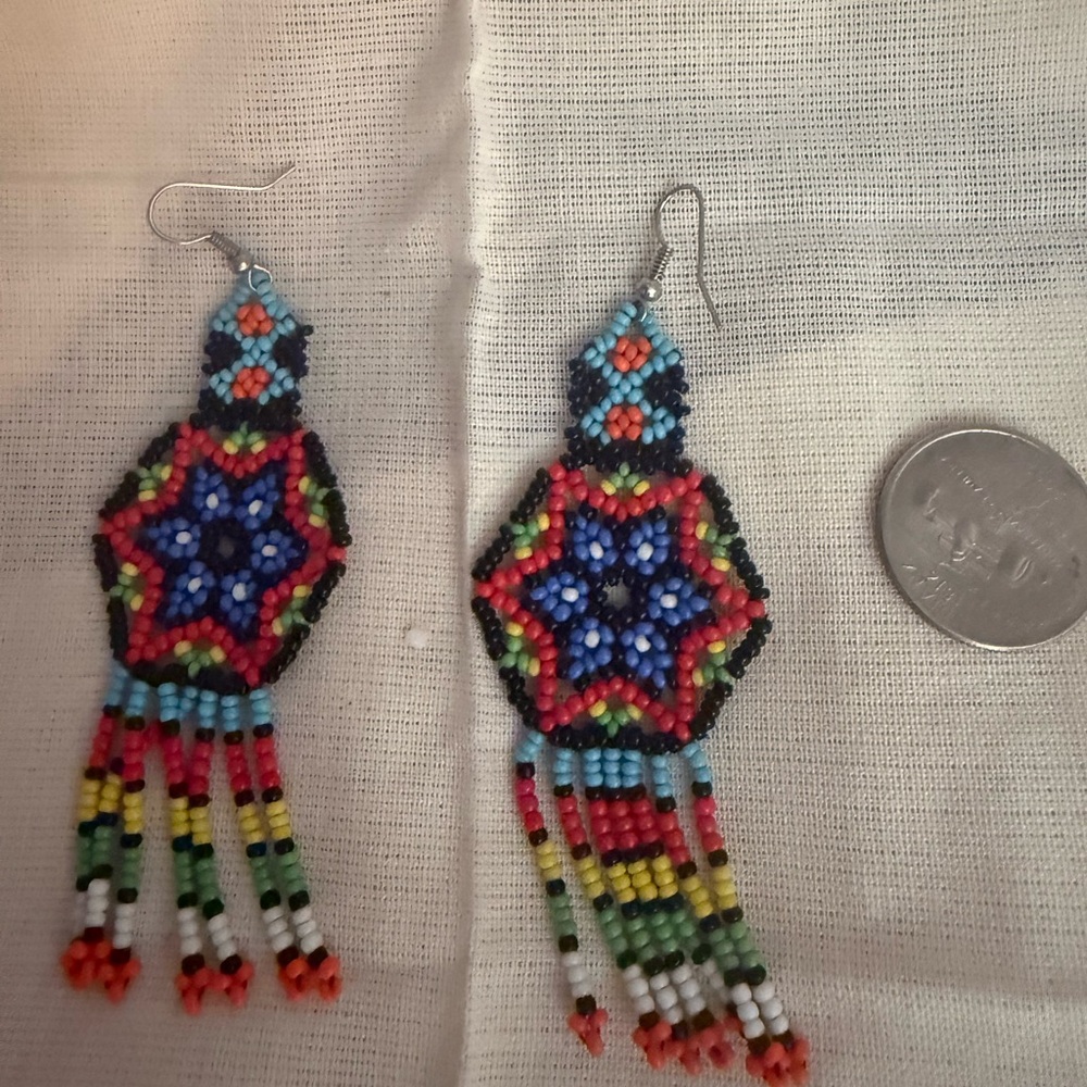Native American Colorful Beaded Star Earrings